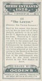 1928 Ogden's Derby Entrants #46 The Lawyer Back